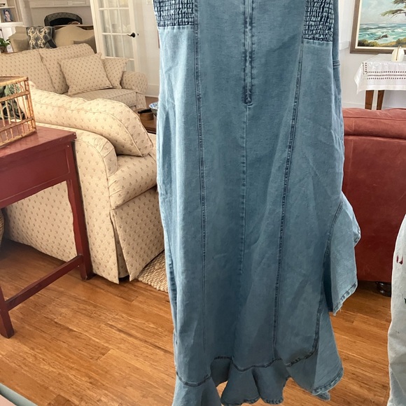 Denim Maxi Dress with Ruffle hem - Picture 7 of 9